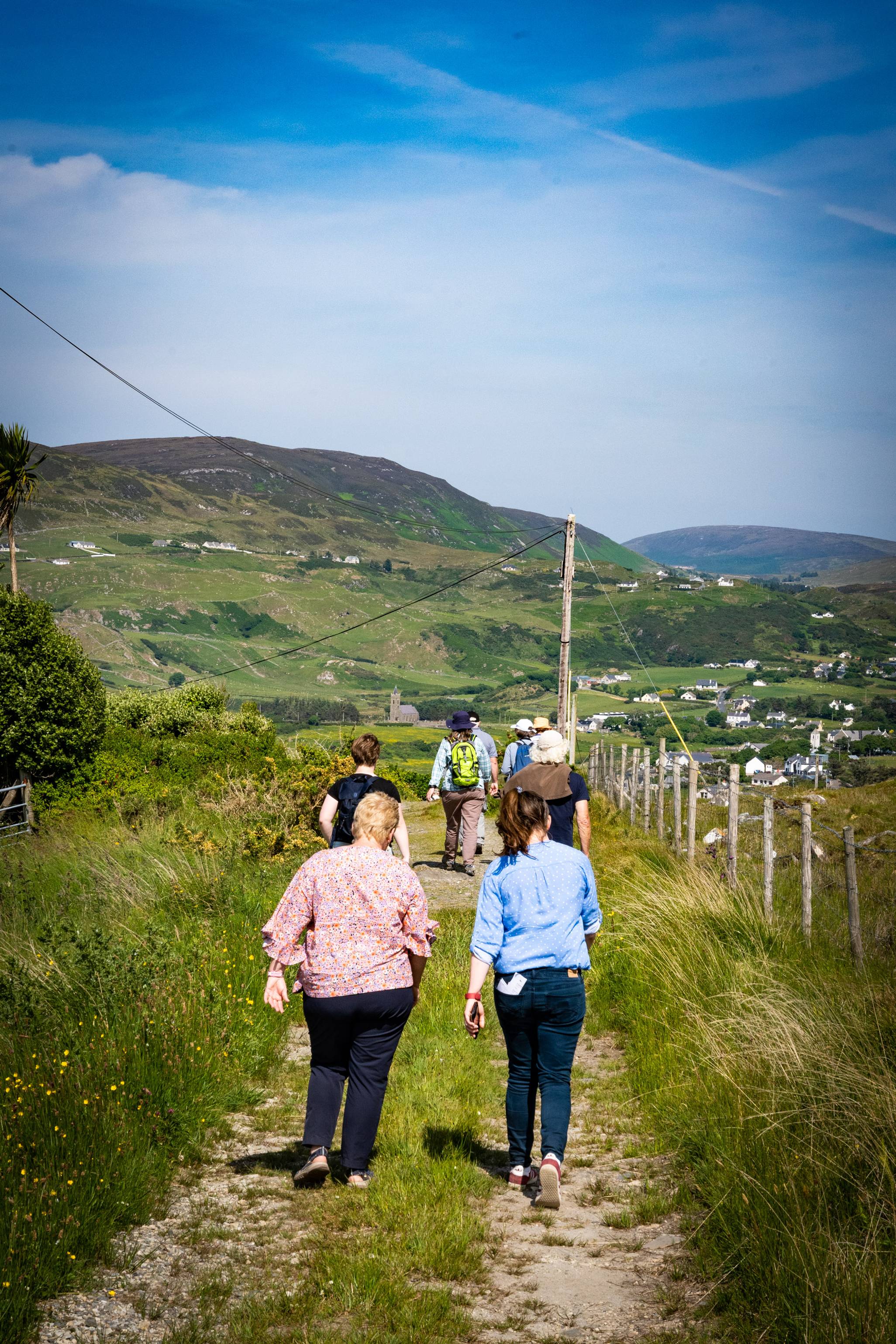 Walking downhill on a sunny day